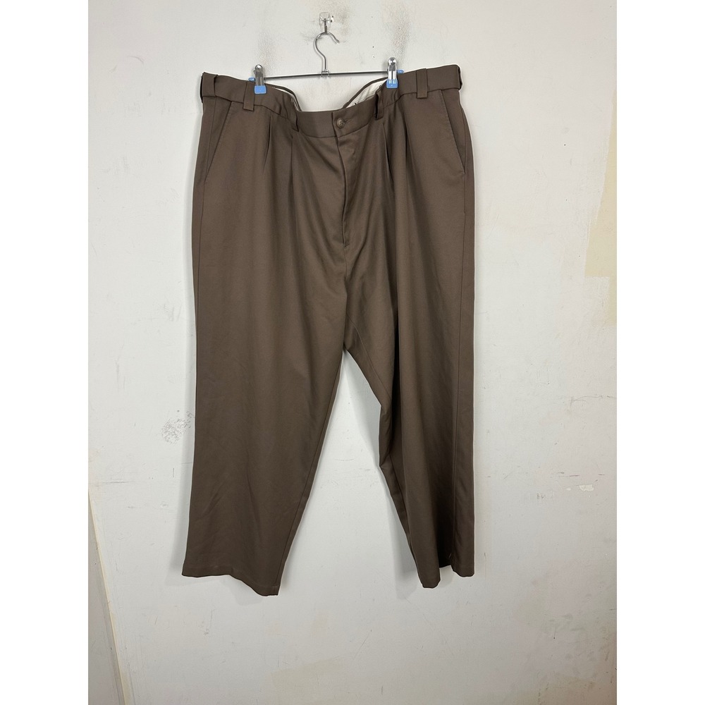 Oak Hill Mens Pleated Dress Pants Brown 54x30 Straight Leg Polyester Trousers